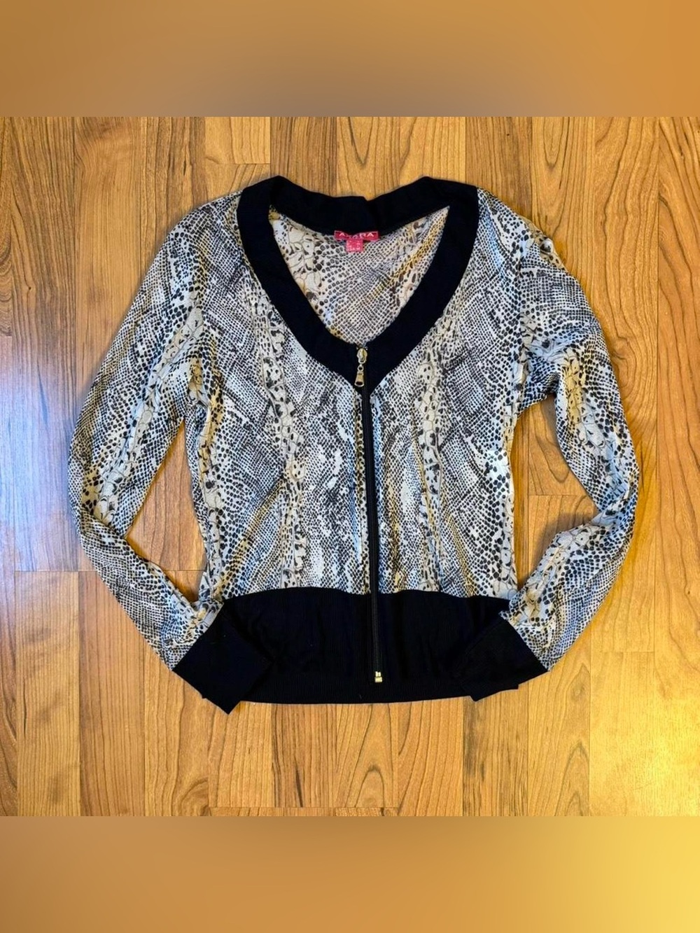 AX Paris Black and White Snakeskin Zip-Front Top